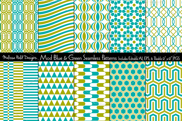 Seamless Blue & Green Mod Geometrics preview 6