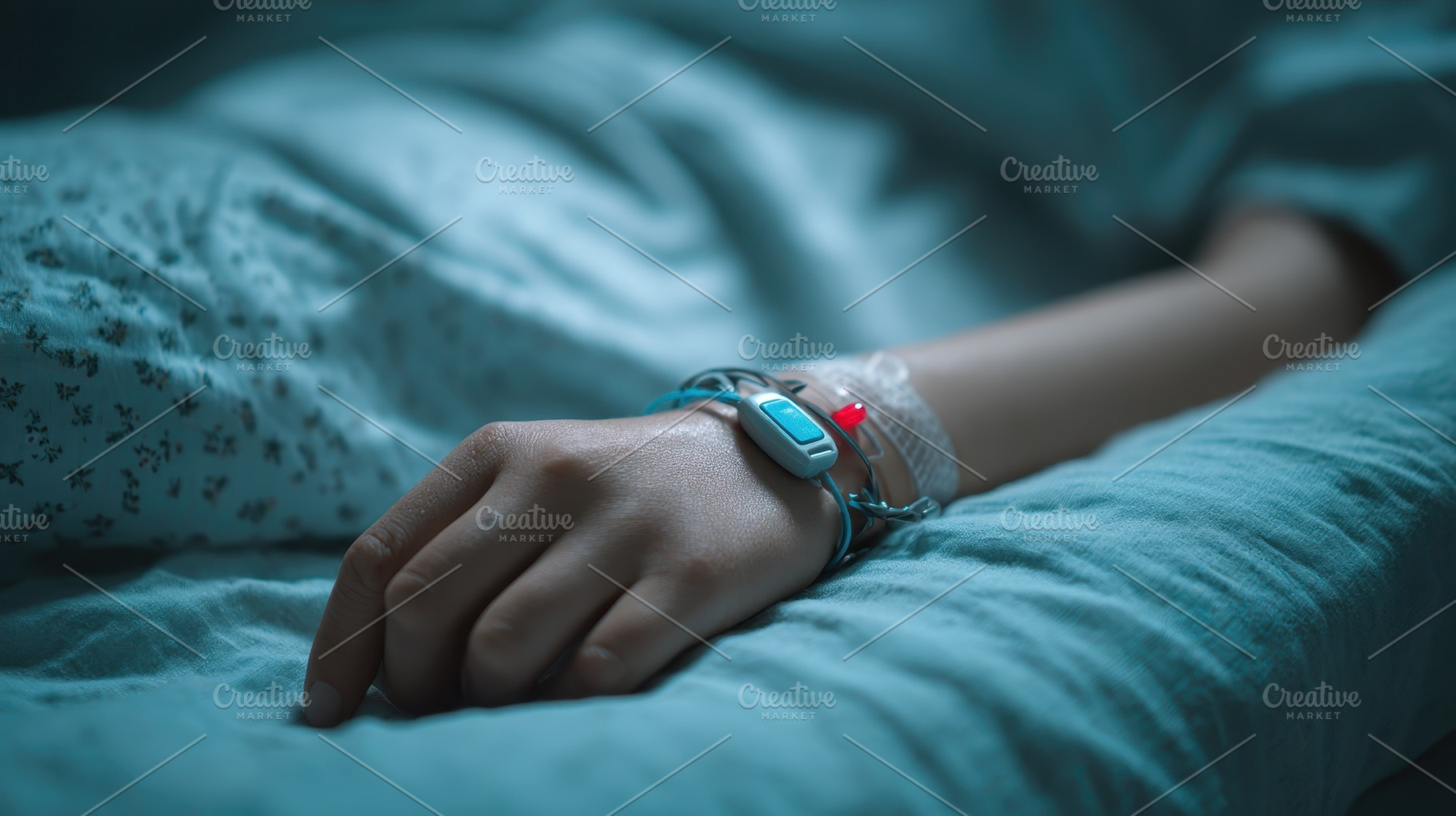 Patient hand with medical device in, a Photo by Pixeness Studio