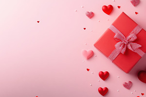 Hearts and gift box on pink, a Photo by Beautiful things