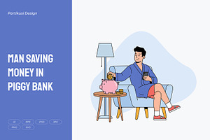 Man Saving Money in Piggy Bank, an Object Illustration by Partikusi Design