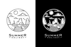 Summer Holiday Travel Line Art, a Branding & Logo Template by Saba Vector