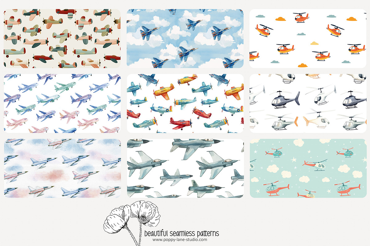 70 (kids) planes seamless pattern, a Pattern Graphic by Poppy Lane Studio (Photo 5 of 10)