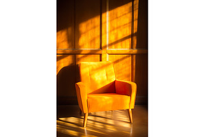 Mid century modern orange armchair, an Architecture Photo by Lermont51