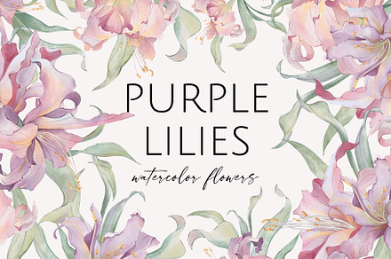 PURPLE LILIES watercolor flowers