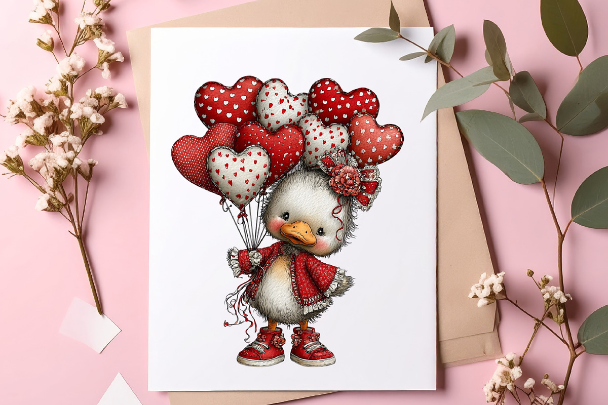 Cute Baby Duck Valentine Clipart, an Illustration by SinaCreation (Photo 9 of 11)