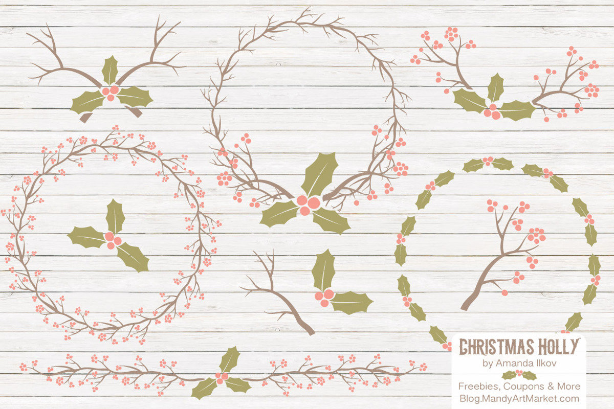 Vintage Christmas Holly & Background, an Illustration by Amanda Ilkov (Photo 1 of 5)