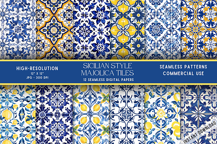 Sicilian Majolica Tile Patterns, a Pattern Graphic by Chromolume Studio