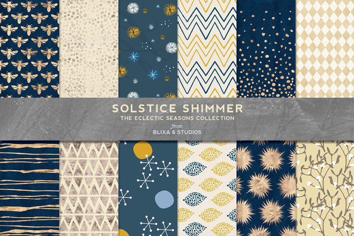 Shimmery Gold & Navy Holiday Set, a Pattern Graphic by Blixa 6 Studios (Photo 1 of 6)