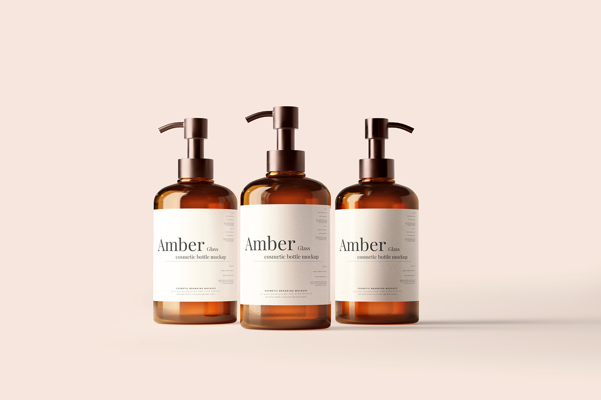 Amber Glass Pump Bottle Mockups, a Cups & Container Mockup by pmvch (Photo 2 of 10)