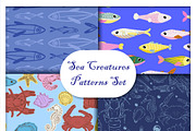 Sea creatures Seamless Patterns Set, an Animal Illustration by Eve of Art (Thumbnail 1 of 5)