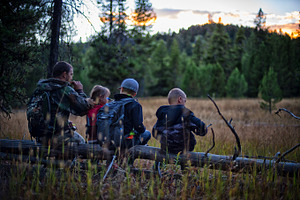 Father and Kids Calling Elk