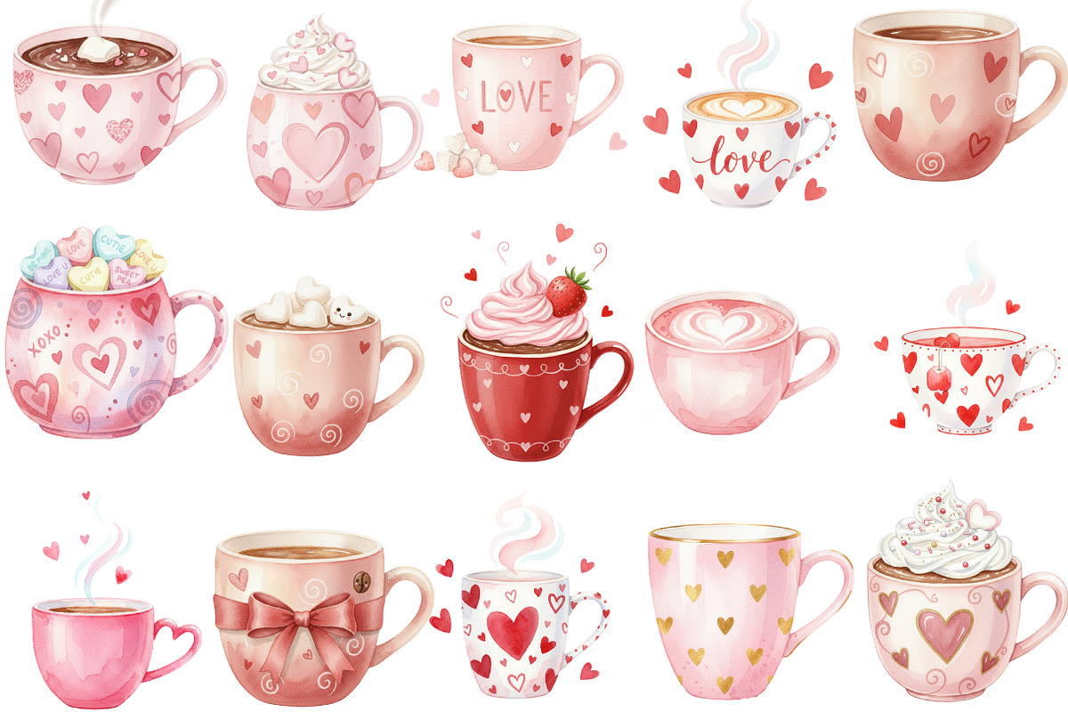 Valentine's Day Coffee Cup Clipart, an Illustration by Designking (Photo 2 of 5)