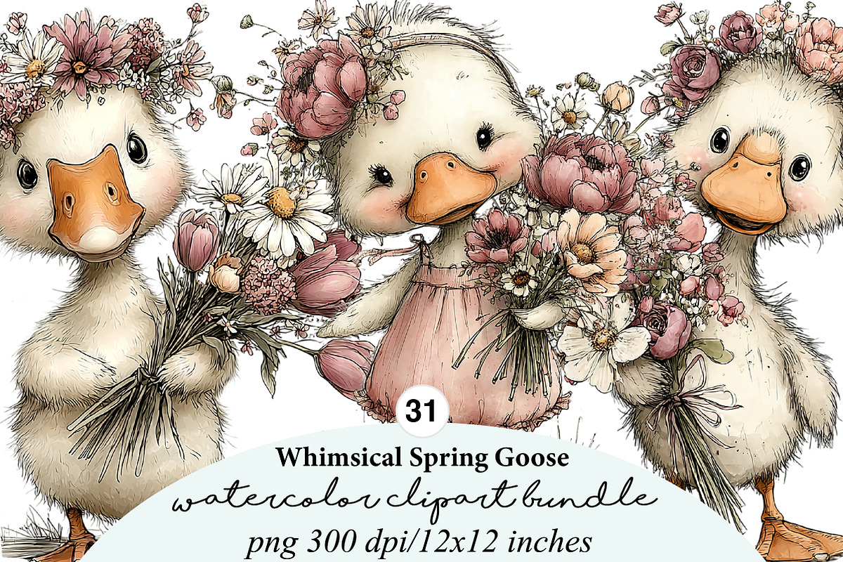 whimsical spring goose clipart, an Illustration by GatewayDesign (Photo 1 of 7)