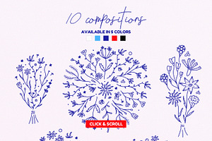 Scribbled Flowers Clipart Collection