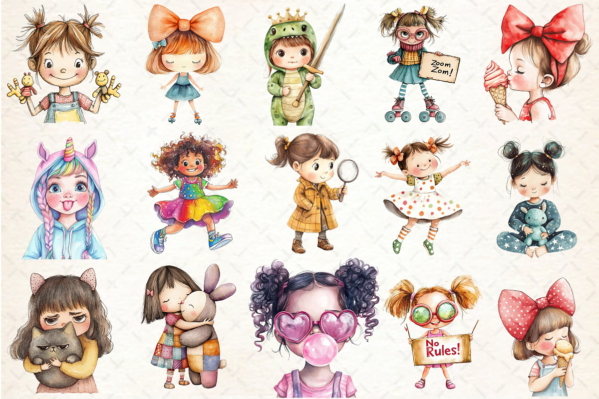 Quirky Little Girl Sublimation Clipa, a Seasonal Illustration by Rose Art (Photo 3 of 3)