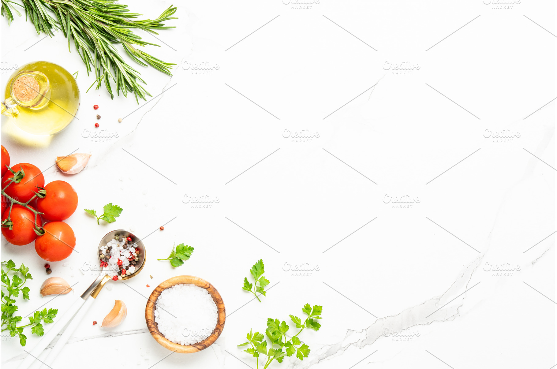 Kitchen table with herbs, spices and, a Food & Drink Photo by Nadia-nb