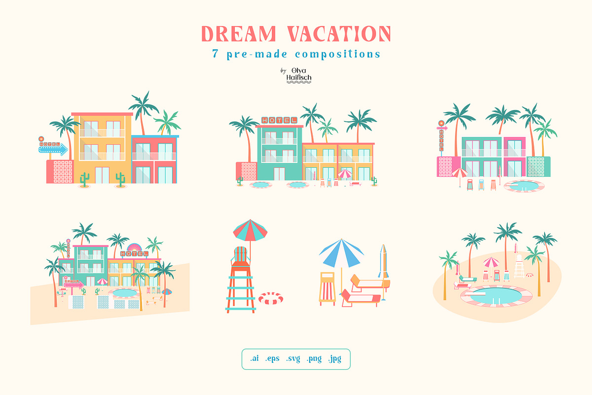 Dream Vacation Vector Collection, a Seasonal Illustration by Olya Haifisch (Photo 7 of 12)