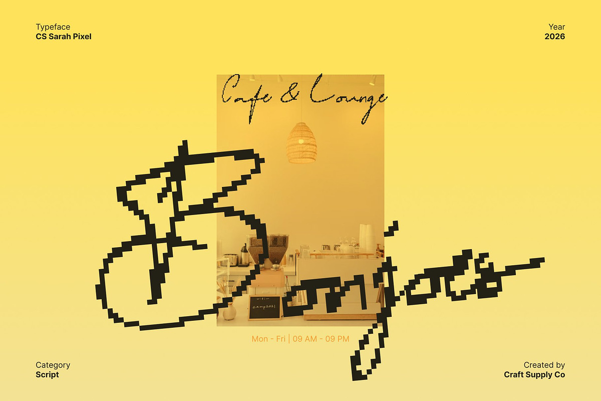 CS Sarah Pixel, a Script Font by Craft Supply Co. (Photo 5 of 8)