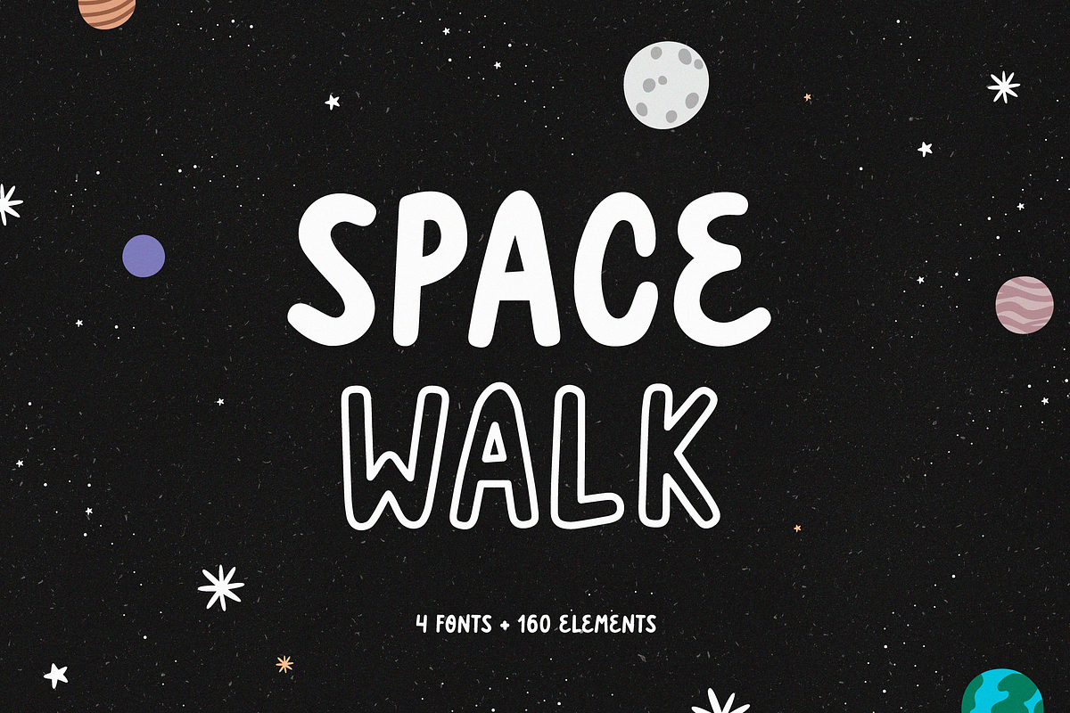 Space walk | Playful font, a Font by JuliaVolkova (Photo 1 of 9)