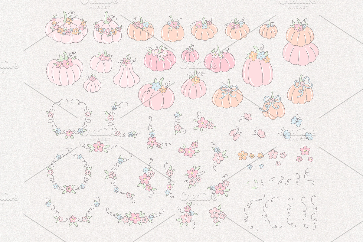 Pastel Floral Pumpkin Clipart Set, an Illustration by @olga.angelloz (Photo 2 of 2)