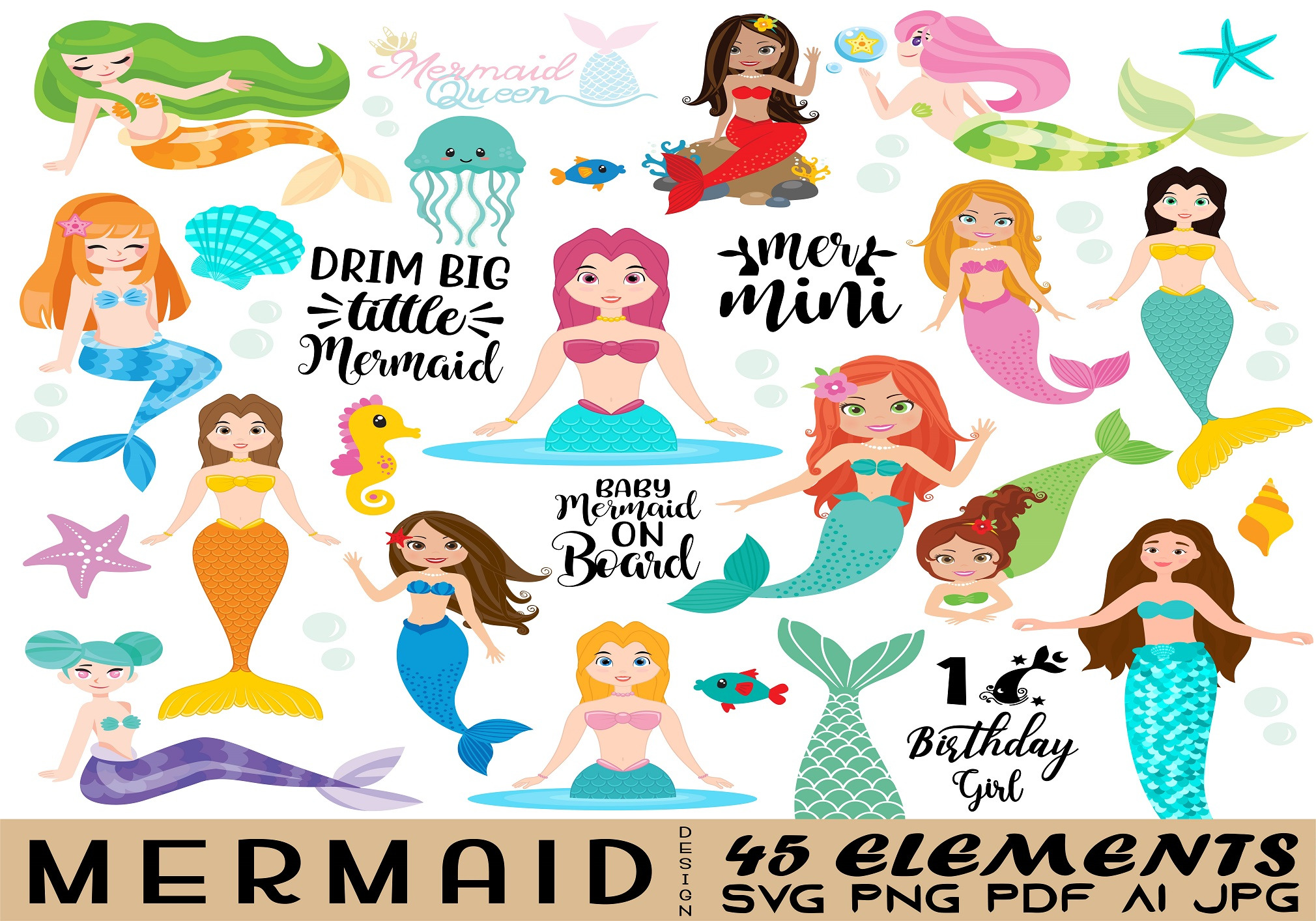 Watercolor Mermaid Clipart