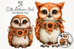 Cute Autumn Owl PNG Clipart