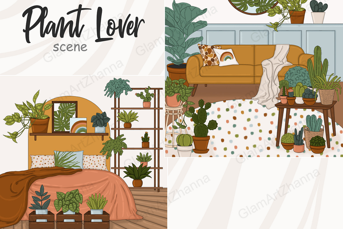 Plant Lover Scene, a Decorative Illustration by GlamArtZhanna (Photo 2 of 3)