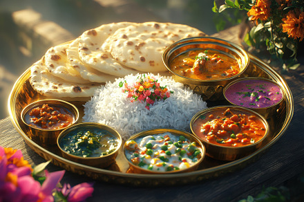 Delicious Indian Thali Platter Naan, a Background Photo by Pixeness