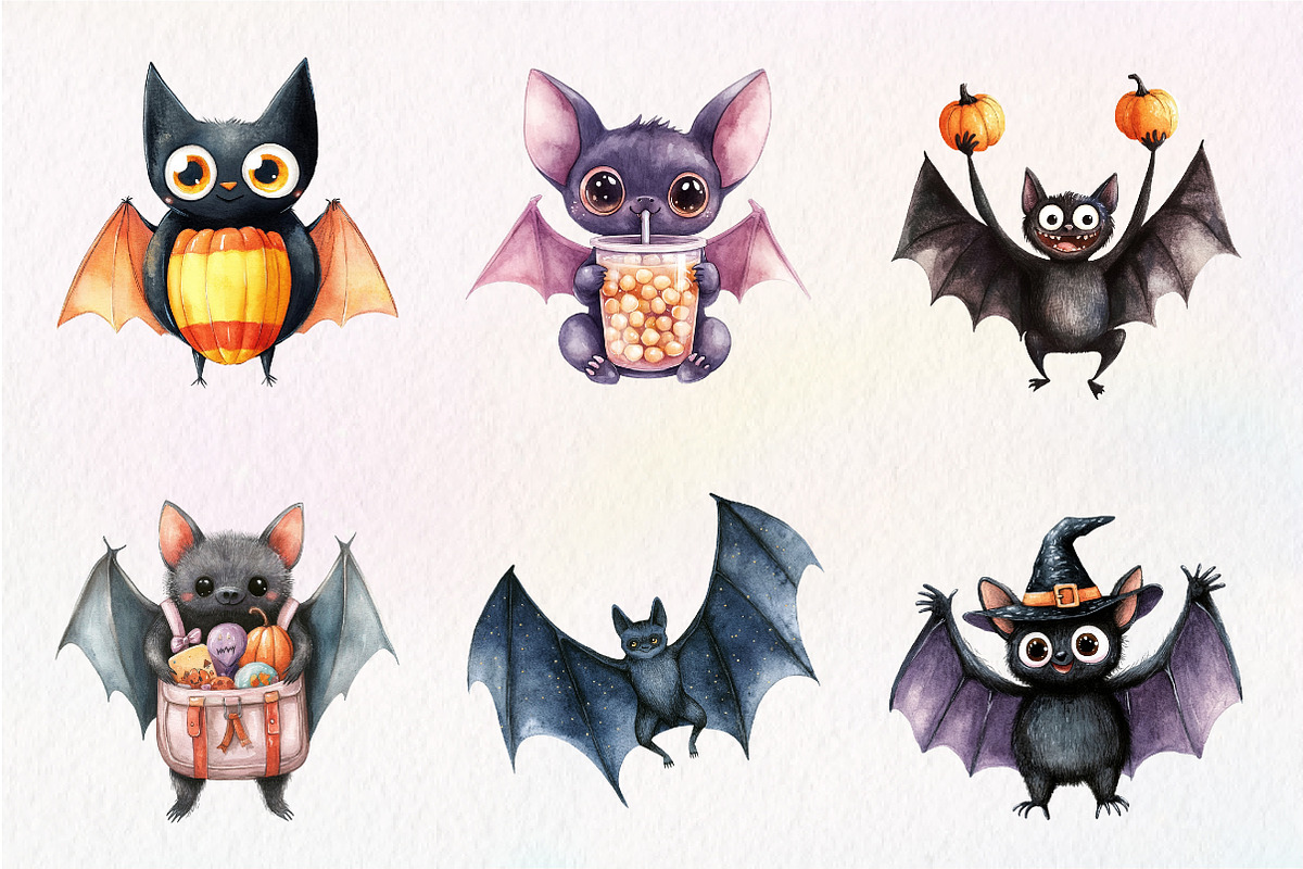 Quirky Halloween Black Bats Clipart, an Illustration by CreationArt (Photo 2 of 5)