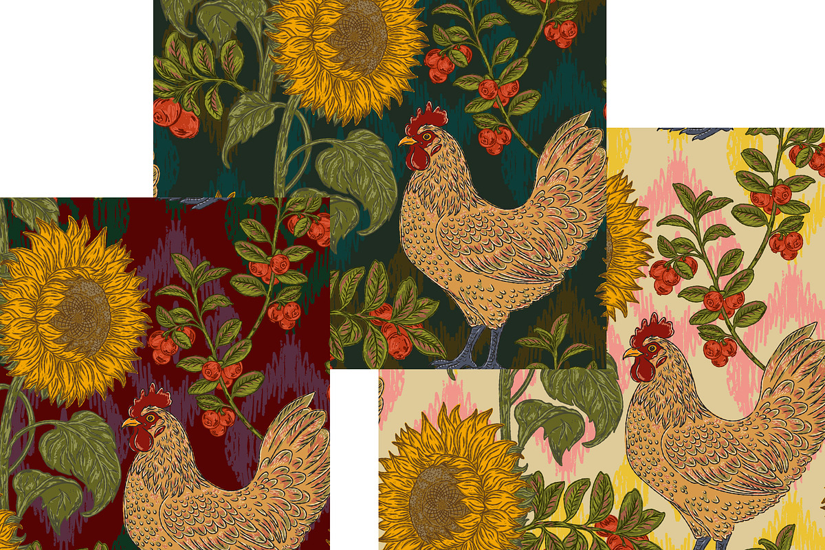 Sunflowers Cranberries and Hen, a Pattern Graphic by NayaChu (Photo 2 of 9)