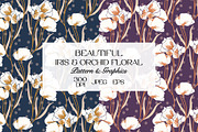 Iris & Orchid Floral Pattern, a Pattern Graphic by StudioGlouna (Thumbnail 1 of 9)