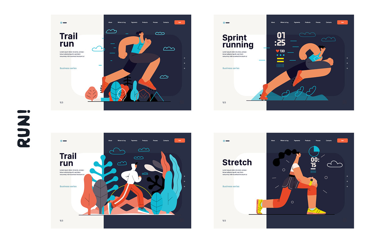 RUN! flat vector illustrations set, a Templates & Theme by Grivina's shop (Photo 13 of 24)