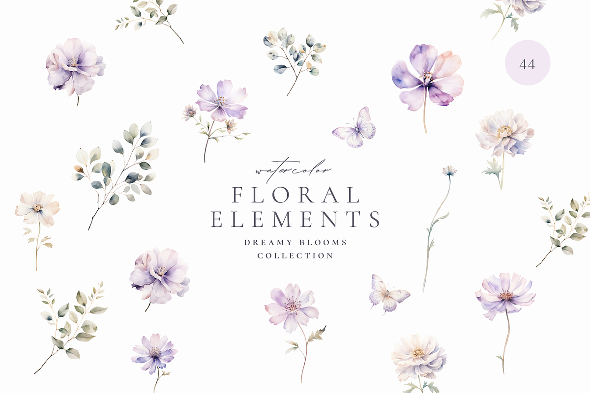 Dreamy Florals Watercolor Clipart, a Decorative Illustration by Altea Design Studio (Photo 12 of 19)