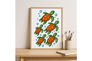 Sea Turtle Cute Ocean Illustration, a Background Graphic by LaseredNinja (Thumbnail 4 of 7)