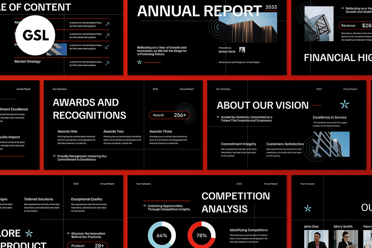 Black Red Annual Report Google Slide, a Presentation Template by graphicook (Photo 1 of 5)
