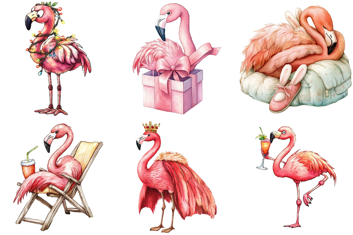 Quirky Flamingo Clipart, an Illustration by Watercolor design (Photo 4 of 4)