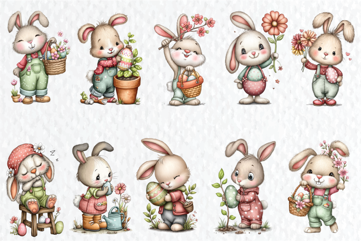 Easter Bunny Gardener Clipart, a Seasonal Illustration by HueNestify (Photo 2 of 3)