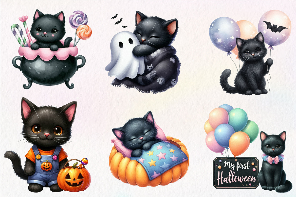 Nursery Halloween Black Cat Clipart, an Illustration by CreationArt (Photo 9 of 9)