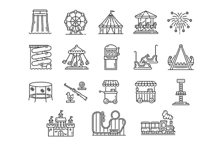 Amusement park, funfair icons