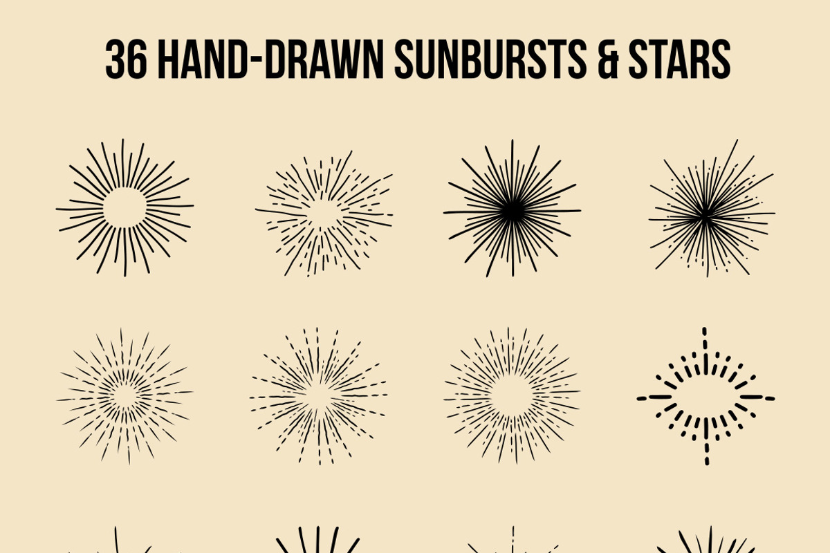 36 Hand Drawn Sunbursts & Stars, an Illustration by Graphicsfuel (Photo 2 of 5)