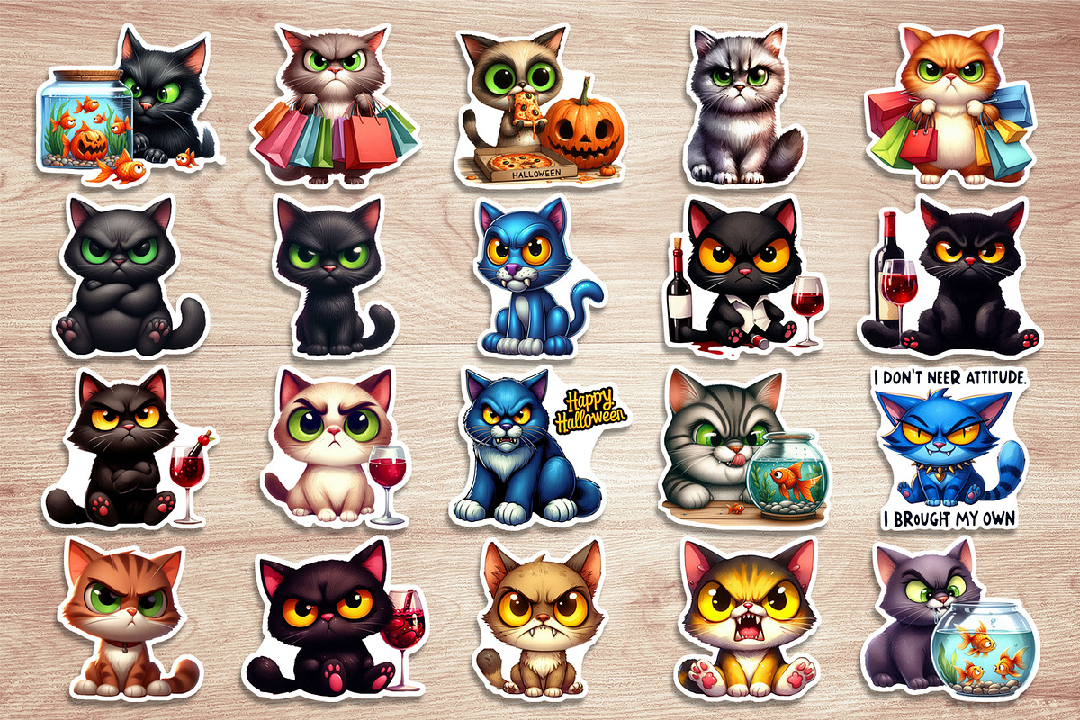 Funny cat Halloween Stickers, an Animal Illustration by ElenazlataArt (Photo 6 of 6)
