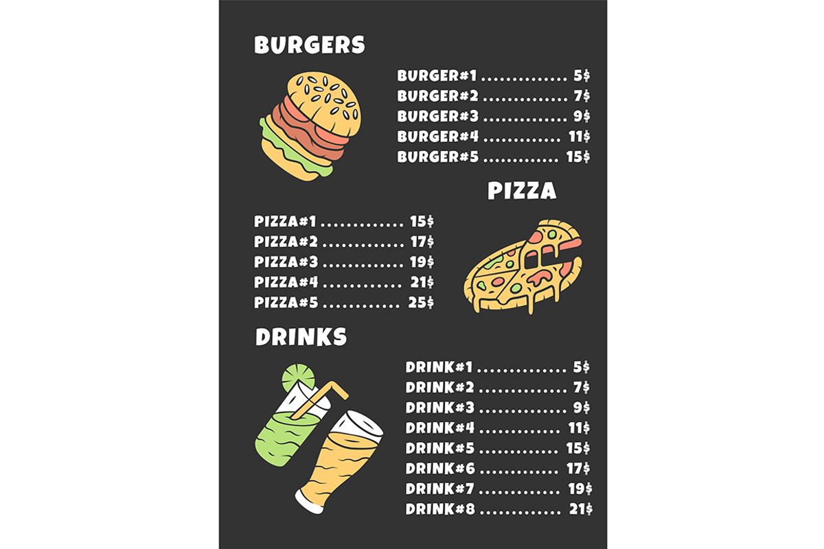 Fast food color menu template, a Flyer Template by IMG Visuals