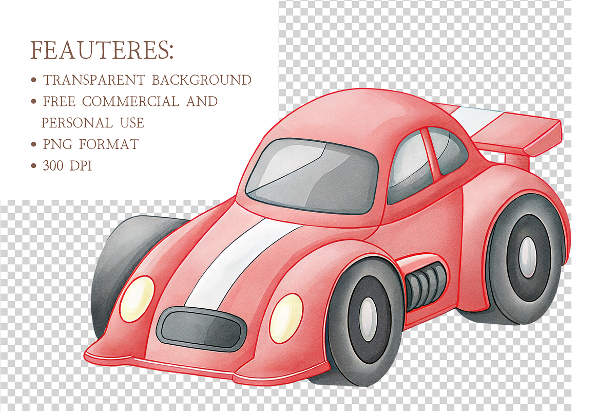 Little Racer, Watercolor Clipart, an Illustration by MockupWizard (Photo 5 of 6)
