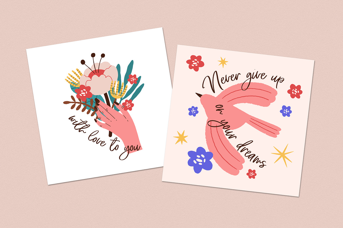 Cute modern doodle cards set, a Decorative Illustration by Good Studio (Photo 5 of 5)