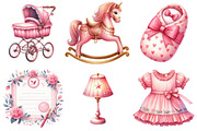 Pink Baby Girl Nursery Clipart, an Illustration by Watercolor design (Thumbnail 2 of 4)