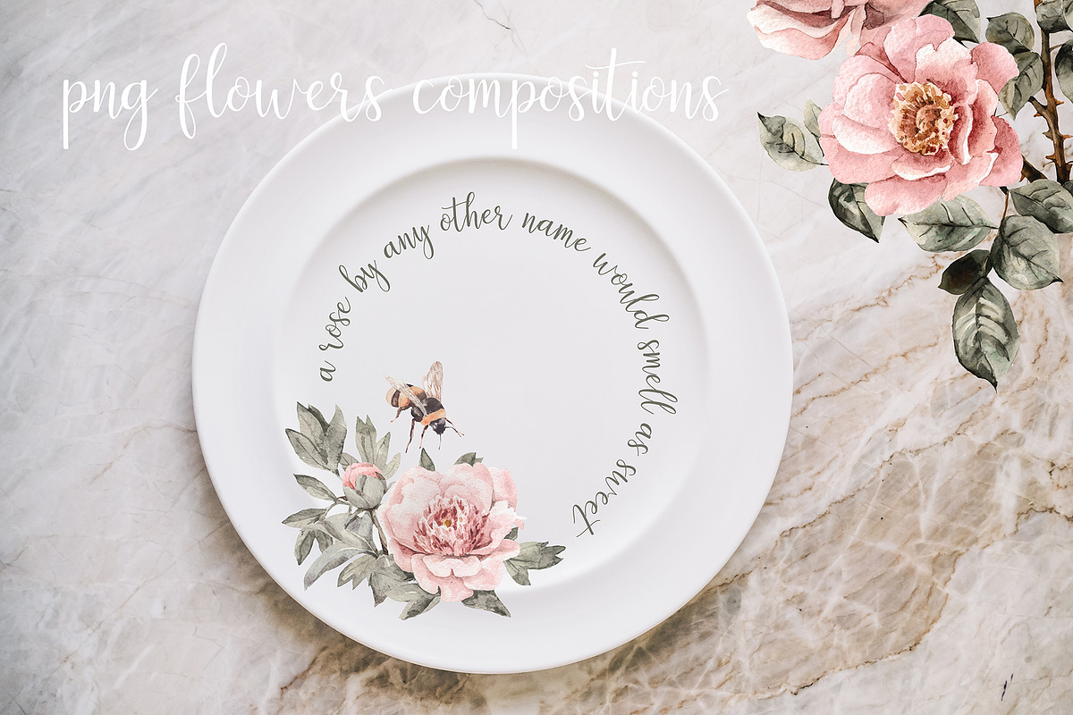 Dark vintage flowers and bees set, an Illustration by Alamella (Photo 3 of 9)