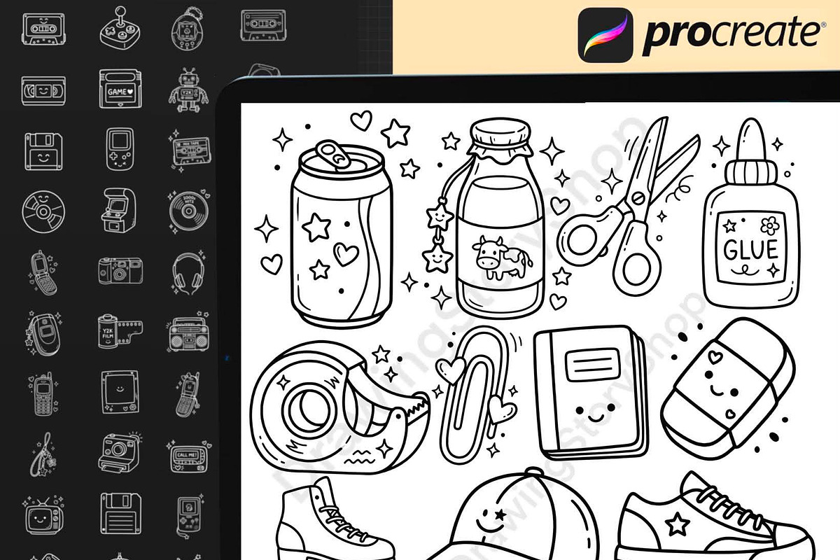 120 Y2K Procreate Stamps Brushes, a Brush Add-On by DrawingStoryShop