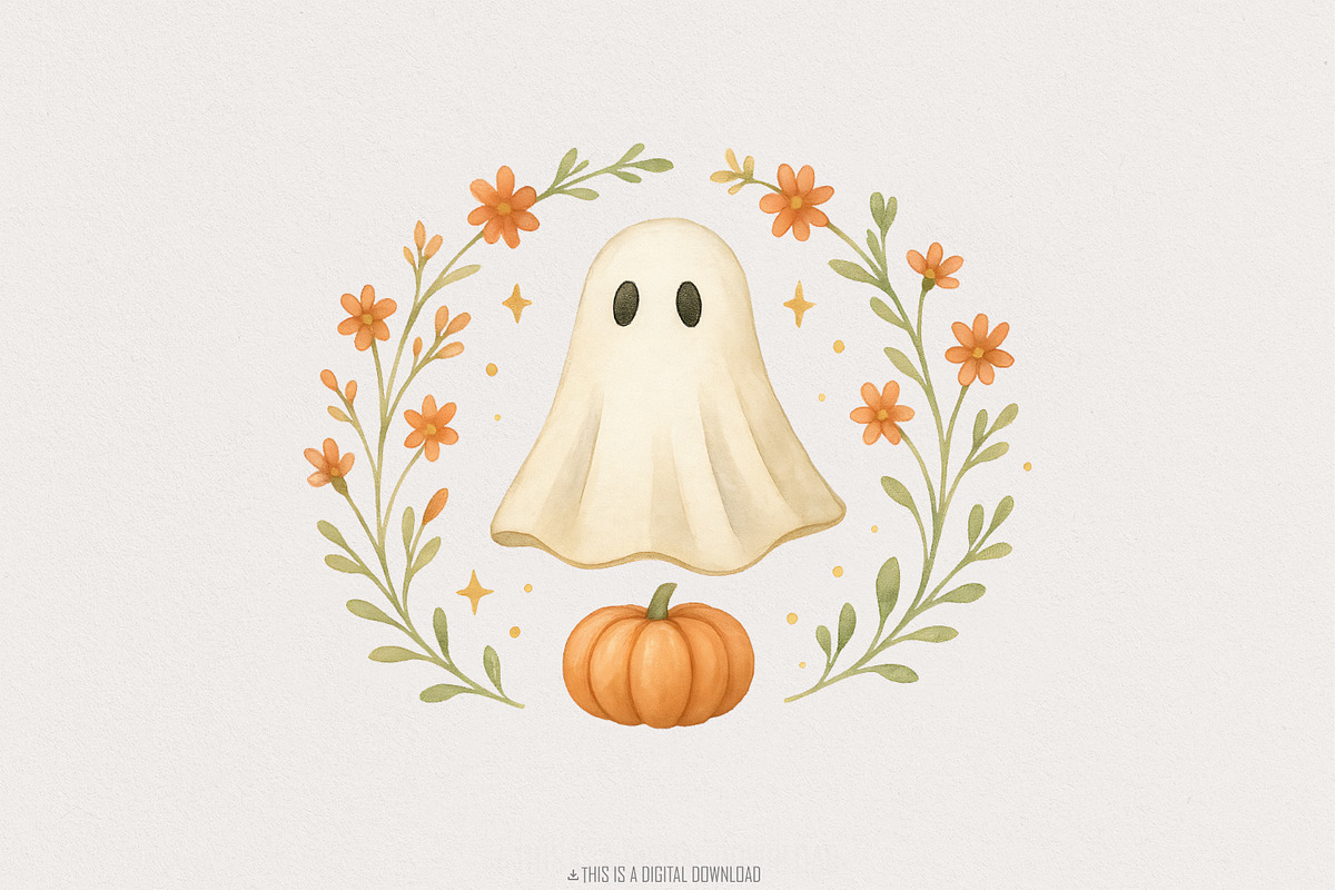 Cute Ghost Pumpkin PNG, Fall, an Illustration by SharpMarketplace (Photo 1 of 9)