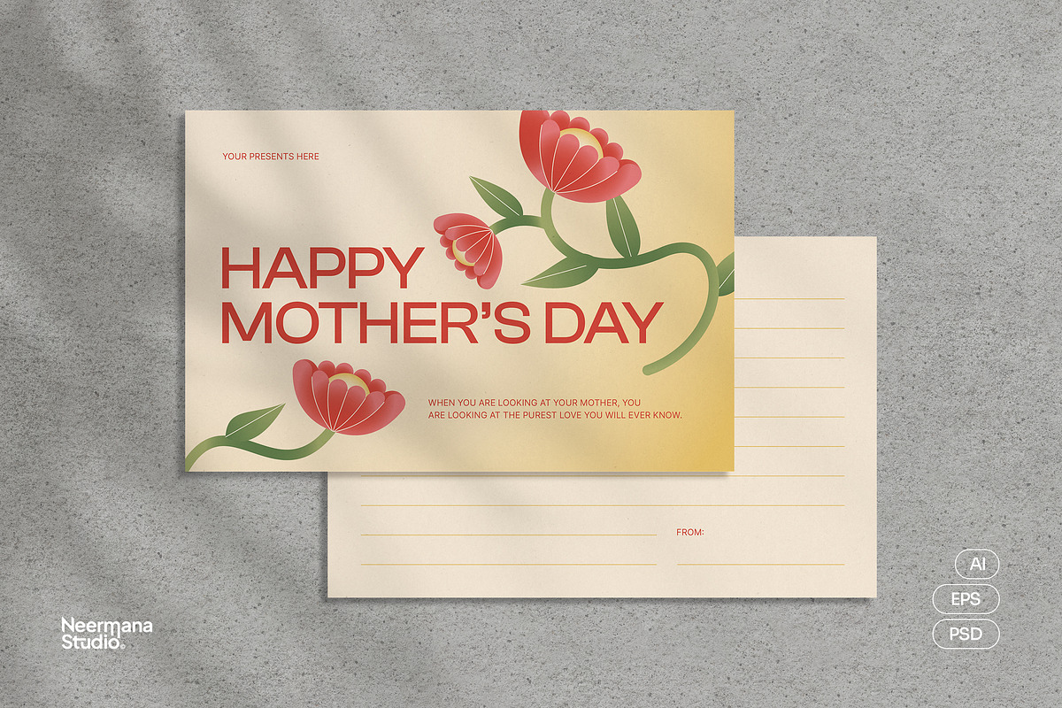 Floral Mothers Day Greeting Card, a Card Template by Neermana (Photo 1 of 4)