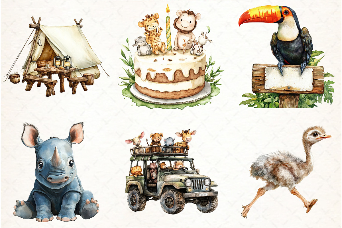 Safari Watercolor Clipart Bundle, an Illustration by Watercolor design (Photo 2 of 3)